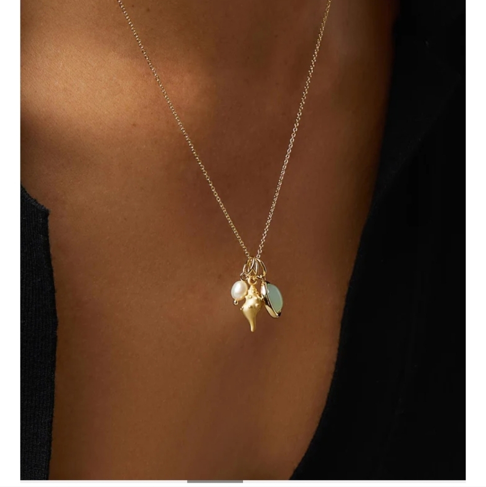 2 FOR $10/Tarnish Proof Gold necklace WATERPROOF green shell conch pearl - Picture 3 of 8